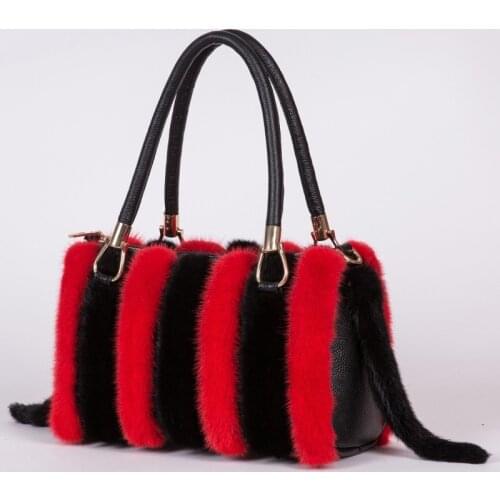 Fashion Exquisite Real Mink Fur Handbag Casual Women Totes Shoulder Bags Female Leather Solid Color Chain Handbag For Women