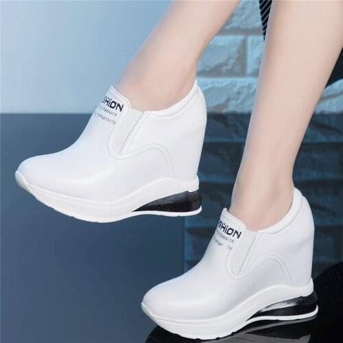 Chunky Platform Pumps Shoes Women Genuine Leather Wedges High Heel Ankle Boots Female Round Toe Fashion Sneakers Casual Shoes