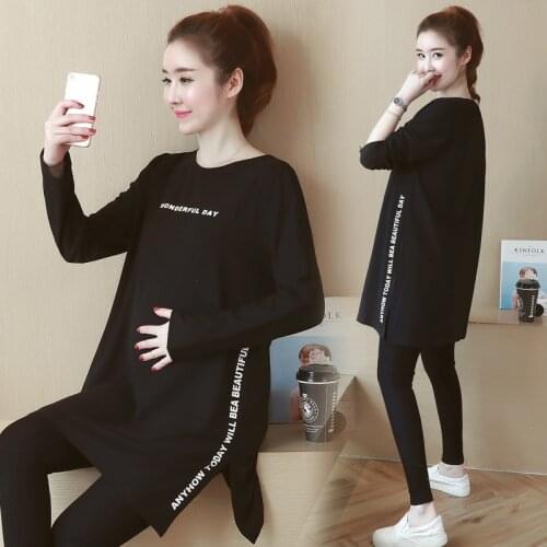Spring Autumn Casual Maternity Clothing 2 Piece Sets Loose Long Sleeve Letter Printed T-shirt+Pants Pregnant Women Outfits