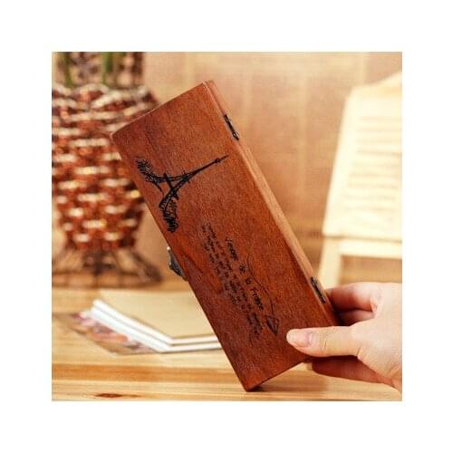 Vintage tower wooden stationery case storage box 19*7*3.6cm