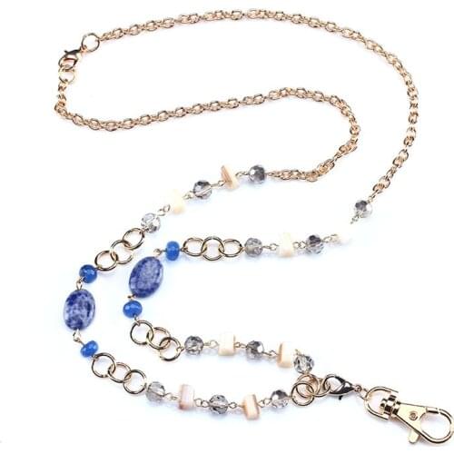 Blue Beaded Chain Lanyards Womens Fashion Jewelry Necklace Lanyards with ID Holder Keychain Holder Badge Key Holder