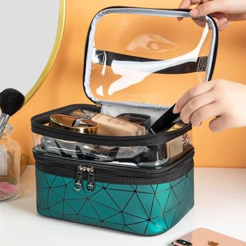 Women Waterproof Pink Cosmetic Bag Portable PU Make up Organizer Bags Travel Toiletry Storage Pouch Beautician Makeup Cases Box