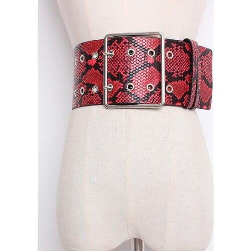 Womens runway fashion snake skin print PU leather Cummerbunds female Dress Corsets Waistband Belts decoration wide belt R1457