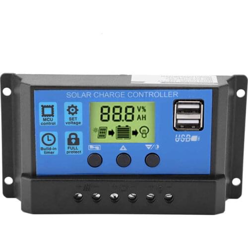 10/20/30A Auto Solar Charge Controller 12V 24V Dual USB LCD Display Solar Panel Charger Regulator