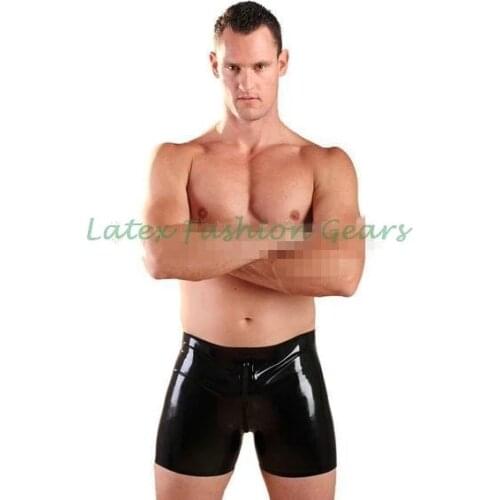100% handmade latex boxer shorts with 2 crotch zippers exotic apparel rubber male briefs underpants hot sale