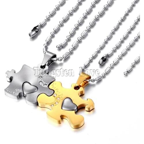 2 piece New Fashion 316l Stainless Steel Love Puzzle Pendant Couple Necklaces for Lover Valentine Gift (One Pair)