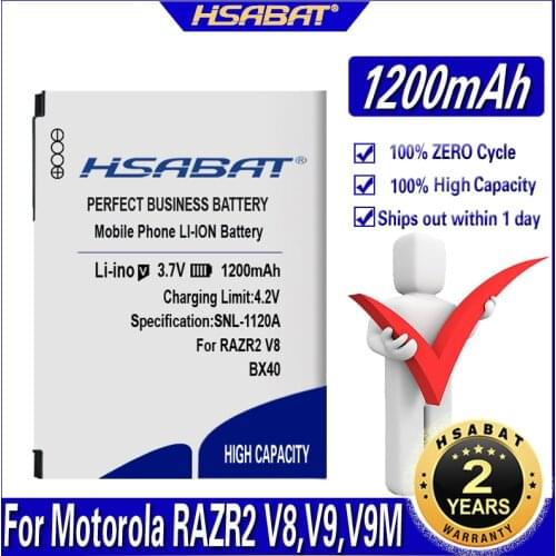 HSABAT 1200mAh BX40 Battery for Motorola RAZR2 V8,V9,V9M,V9X,Q9H,PEBL2 U8,U9 Q9h,MOTOZINE ZN5,ZN5M,Stature i9