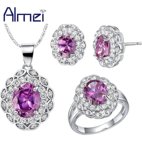 Almei Fashion Flowers Crystal Jewelry Sets Necklace Earrings Set Wedding Bijoux Ring for Brides Women Conjunto De Joias T491