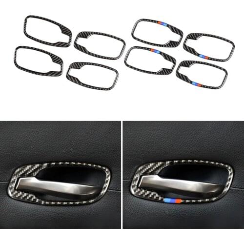 Car Styling Real Carbon Fiber Interior Door Handle Cover Pull Frame Protective Trim For BMW 5 Series E60 E61 2004 2005 - 2010