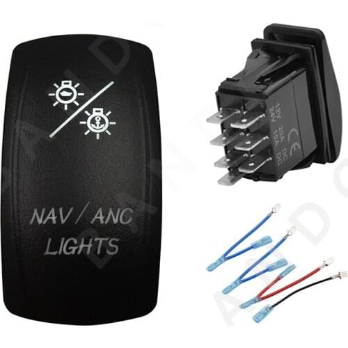 NAV/ANC LIGHT Rocker Switch 7P ON-OFF-ON DPDT White Led Light Toggle Switch for Car Boat Carling SUV，Jumper Wires，Auto Accessory