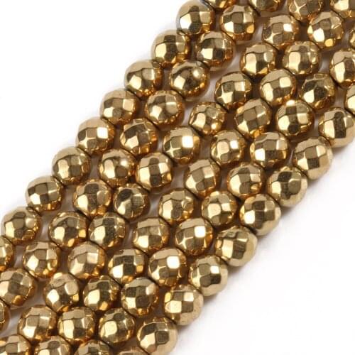 Good Color Retention Gold Plated Hematite Beads Natural Stones Faceted Round Loose Beads for jewelry Making DIY Bracelet 15
