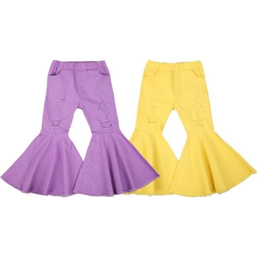 2-7Y Kids Girl Fashion Pants Elastic High Waist Solid Color Ripped Hole Flare Pants Keep Warm Winter Fall Clothes