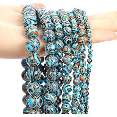 Natural Stone Beads Brown Blue Malachite Round Loose DIY Spacer Bead For Jewelry Making Bracelet Necklace Finding 4/6/8/10/12MM