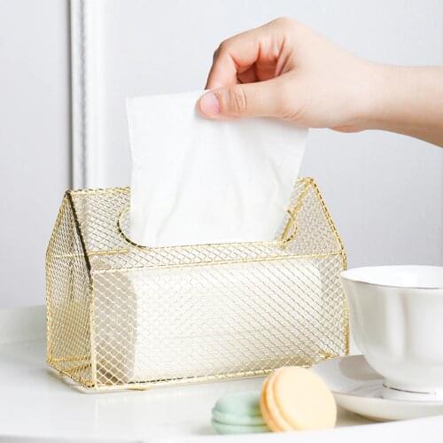 1 Piece Fashion Iron Mesh Tissue Box Bedroom Living Room Desktop Decorative Napkin Storage Holder Sundries Organizer