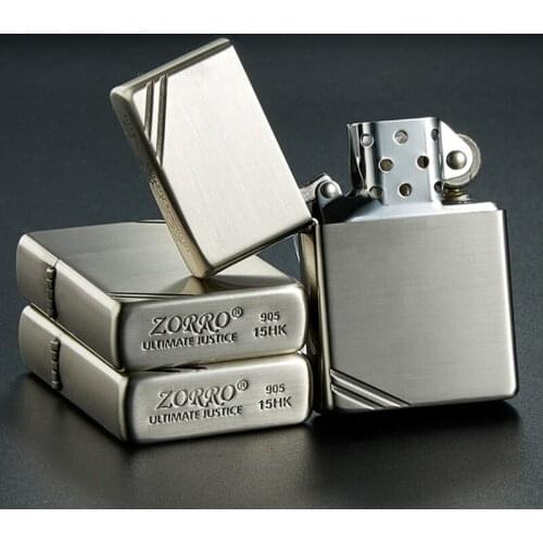 Zorro kerosene lighter pure copper shell double engraving machine parallel wire metal Gasoline windproof smoking Gift Gadget