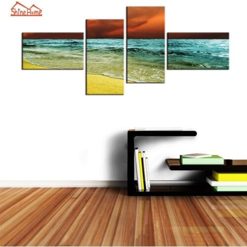 ShineHome-4pcs Wave Skyline Seascape Wall Art Canvas Prints Nature Pictures Painting Printing for Company Living Room Home Deco