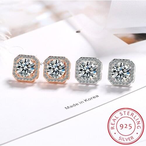 Fine Jewelry Original 925 Silver Stud Earrings Square 10mm 2 Carat Cubic Zirconia Wedding Earring for Women CE011