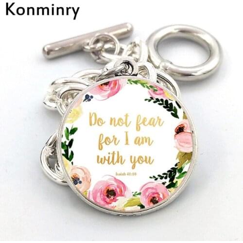 Classic Do Not Fear For God With Us Bracelets Handmade Glass Dome Charms Bible Verse Bangles Women Men Jewelry Konminry