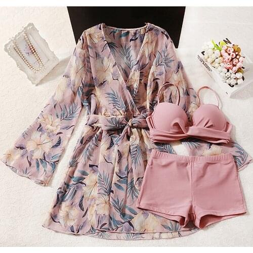 STAERK sleeve conservative students split body blouse covering belly and showing thin hot spring three piece swimsuit girl