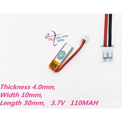 3.7V 110mAh JST PH 2.0mm 2pin Lithium Polymer LiPo Rechargeable Battery For Mp3 GPS PSP bluetooth Headphone Headset 4*10*30mm