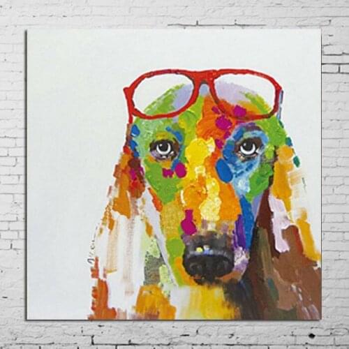 Best Handpainted colorful dog Oil Painting abstract Canvas cartoon dog oil painting Wall Art Picture For Living Room wall Decor