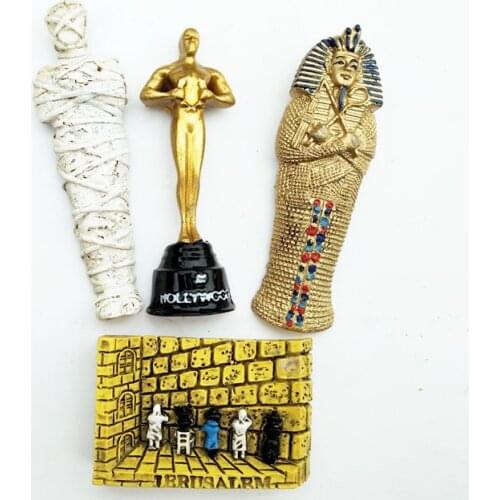 Fridge Magnet Souvenir Egypt Pharaoh Mummy Wailing Wall Jerusalem Israel Hollywood Oscars Golden Man Magnets Sticker Craft Decor