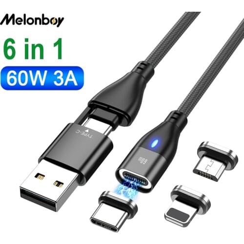 Melonboy PD 60W Type c To C Cable Magnetic USB Cable Phone Charging Cord for Samsung Xiaomi Laptop Fast Charging Cable Cord