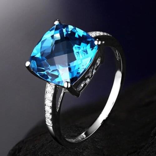 Minimalism S925 Rings Fashion 4 Claw Square Blue Zircon Adjustable Jewelry For Women Wedding Party Charm Valentines Day Gifts