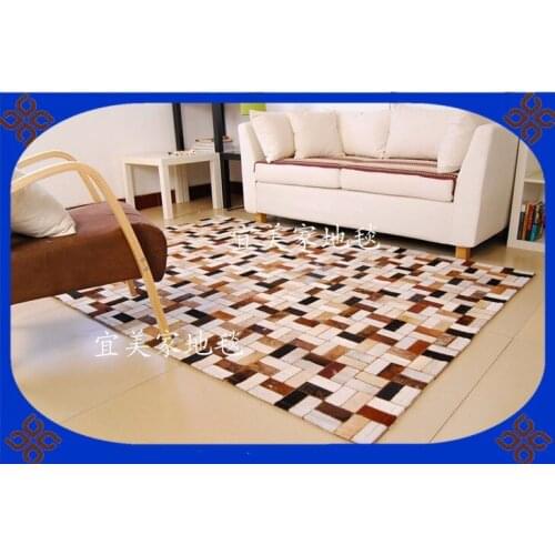 Fashionable art carpet 100% natural genuine cowhide leather polypropylene carpet