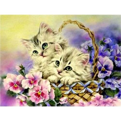 DIY Mosaic Craft Cat Diamond Painting with Cross Stitch Kit for Mural Decor