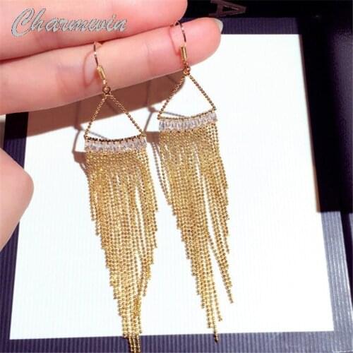 New Bohemian Tassel Earrings Long Earring For Women Gold Silver Color Rhinestone Danlge Earrings Fashion Jewelry