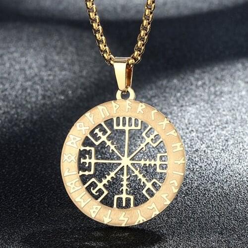 Stainless Steel Vegvisir Compass Necklace For Men Women Slavic Viking Jewelry Retro Vintage Pendant Necklace Male Gift