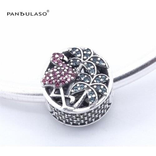 Popular Silver Charms Tropical Flamingo Charm Fits For European Charms Bracelets For Woman DIY Beads Jewelry Making