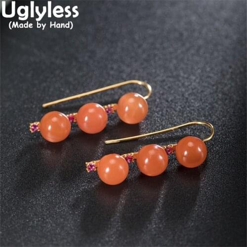 Uglyless Beading Agate Candy Balls Earrings for Women Natural Gemstones Ear Hooks 925 Silver Crystals Brincos Gold Dress Jewelry