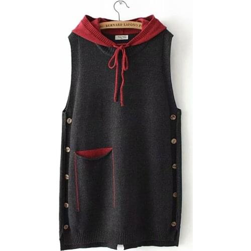 2019 Hooded Sweater Women Knitted Sweater Vest Plus Size Long Knit Waistcoat Pullovers Button Knitwear Wear YY8613