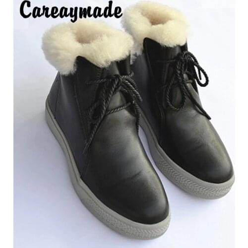Careaymade-Winter plus wool sheepskin fur integrated warm snow Martin flat boots, thick sole high-rise skid-proof womens shoes