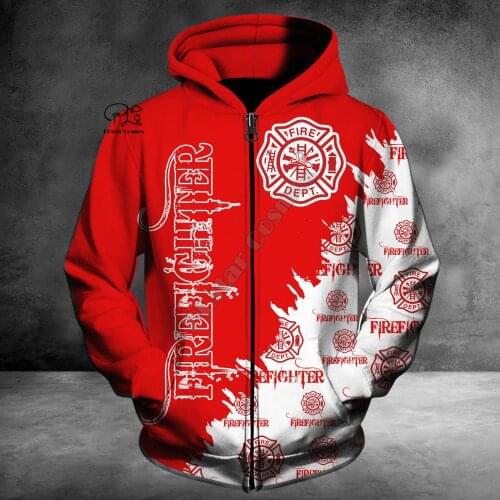 New Men Women Firefighter print 3D Hoodies Funny fireman Sweatshirt Fashion cosplay Hooded Long Sleeve zipper Pullover