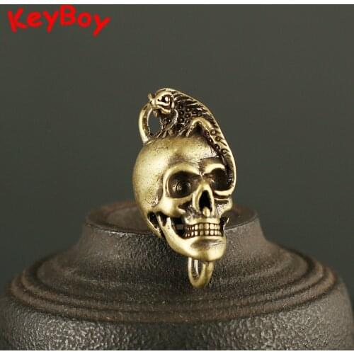 Vintage Brass Lizard Skull Head Car Key Chain Ring Pendant Punk Men Metal Copper Keychain Fob Clip DIY Keyring Charm Accessories