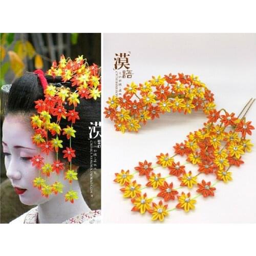 Hand Made Hairpin Cotton Cloth Hair Clip Maple Leaf Barrettes Anime Cosplay Custom Made Accessories Kimono Fan
