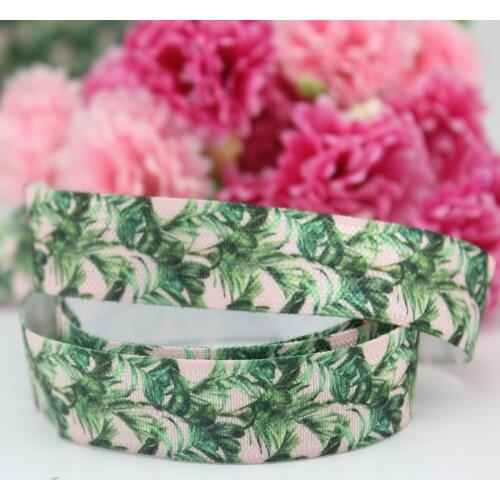 16mm green printed webbing fold over elastic polyester ribbon for sewing 10 yards
