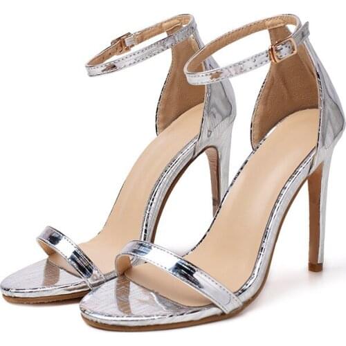 Women Pu Leather Ankle Strap Stiletto High Heel Sandals Ladies Party Dress Tacon Cuadrado Gladiator Sandals Woman