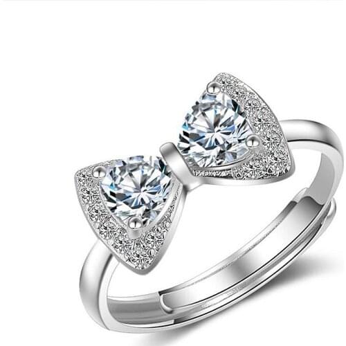 Geometric Bowknot Resizable Rings For Women Fashion Crystal Shiny Cubic Zirconia Ring Party Wedding Jewelry Valentines Gift
