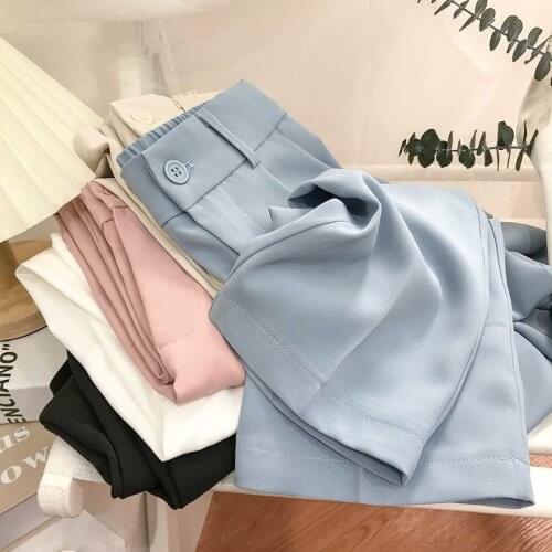 Female Straight Tube Suit Pants Womens Summer Autumn Korean High Waist Loose Slim Black Nine Point Casual Pants