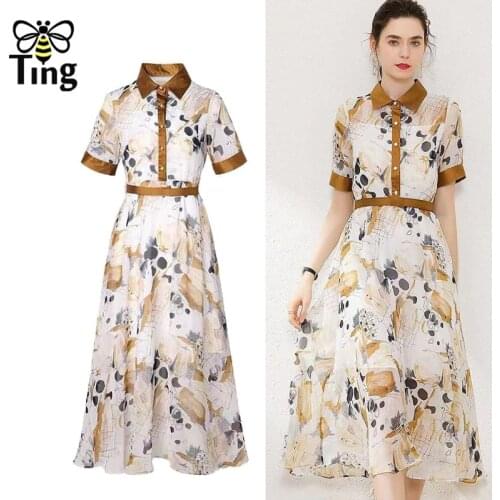 Tingfly 2021 Summer Women Casual Dress Vintage Elegant Turn Down Collar Floral Printing Street Chic Dress Plus Size Vestidos