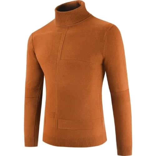 Winter Mens Turtleneck Long Sleeve Pullover Solid Jacquard Comfy Sweaters Casual Knitwear Warm Clothing for Autunm