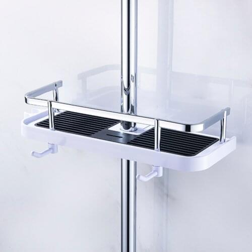 1pc Shower Shelf Rectangle Detachable Lifting Storage Tray Rack Plastic Holder Saving Space Kitchen Bathroom Accessories