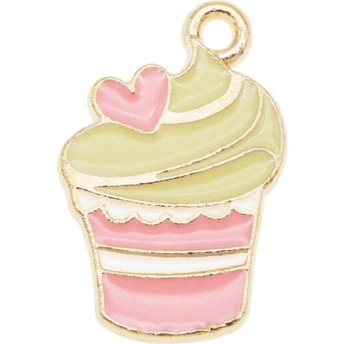 Julie Wang 10PCS Enamel Ice Cream Cup Charms Alloy Gold Tone Artificial Food Necklace Bracelet Jewelry Making Accessory