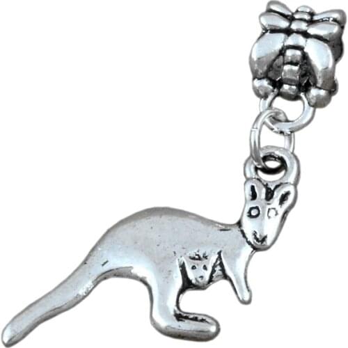 100pcs Dangle Zinc Alloy Kangaroo Charm Big Hole Beads Fit European Charm Bracelet Jewelry 12x39mm A-228a