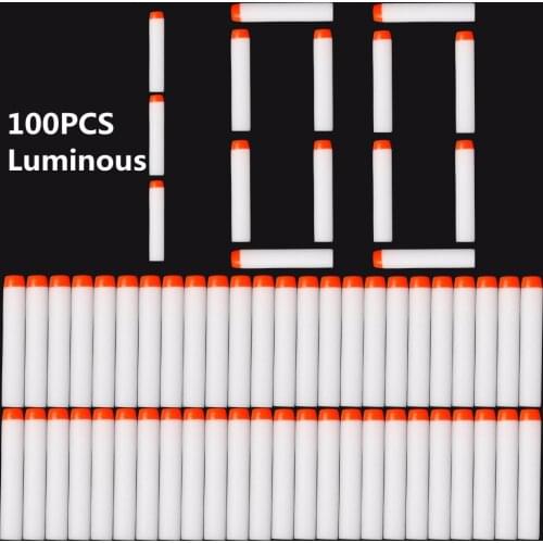 100Pcs Glow Soft Bullet for Nerf Blasters Kids Toy Gun Refill Fluorescent Darts glow in the dark white Luminous