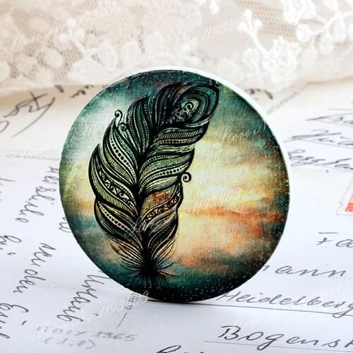 2Pcs 45mm Feather Unique 3D Embossed Big Round Handmade pattern Wood Cut Pendant make Necklaces, Bracelets,Brooch-(WI-1)